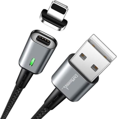 DrPhone iCON Max - 2 Meter Lightning Magnetische Kabel - 3.0A Snellader + Datakabel - Fast Charge - Geschikt iPhone 14/13 / 12 / 11 / X / XS / XR / 8 / 7 / SE / iPad Zwart