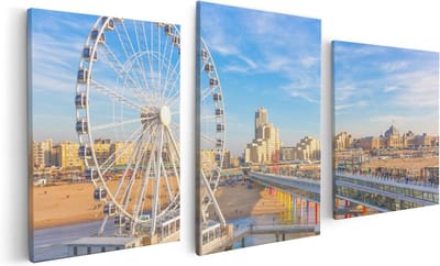 Artaza Canvas Schilderij Drieluik Scheveningen Pier met de Ferris Wheel - Reuzenrad - 120x60 - Foto Op Canvas - Canvas Print