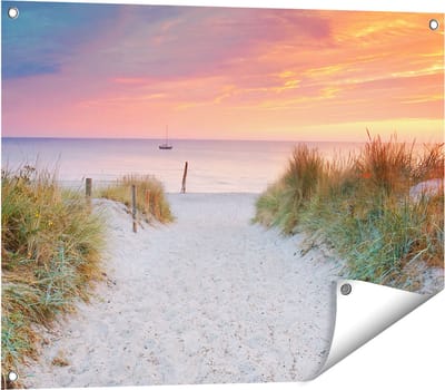 Gards Tuinposter Strand en Duinen bij Zonsondergang - 80x60 cm - Tuindoek - Tuindecoratie - Wanddecoratie buiten - Tuinschilderij