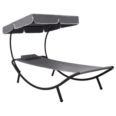 vidaXL - Loungebed - met - luifel - en - kussen - grijs