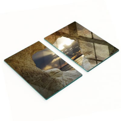 Decoratieve glazen snijplanken voor in de keuken, zeegrotmotief, 2x40x52 cm