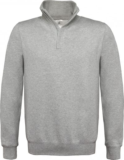 B&C Heren ID.004 1/4 Ritssweatshirt (Heide Grijs)
