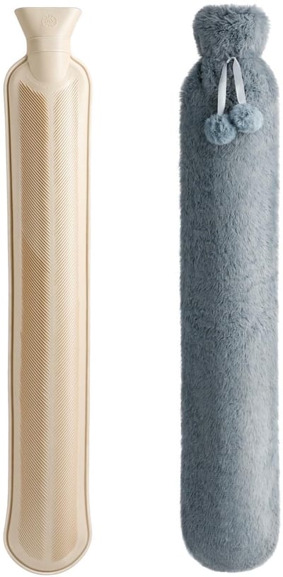 Dailygoods- Warmwaterkruik 2L - Lange Warmwaterkruik - Zachte Hoes - Warmtetherapie - Geschikt voor Nek en Schouder - Hoogwaardig Natuurlijk Rubber - Warmwaterfles