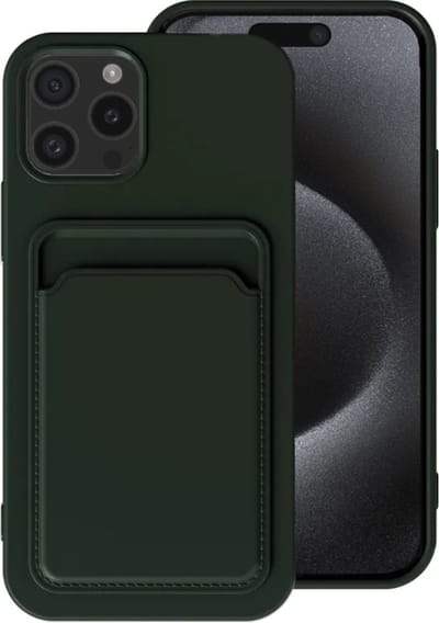Smartphonica Telefoonhoesje Geschikt voor iPhone 15 Pro met pasjeshouder - TPU backcover with cardslot - Donkergroen geschikt voor iPhone 15 Pro