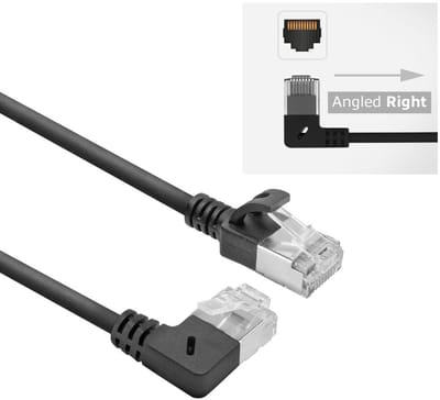 ACT Zwarte 0.5 m U/FTP CAT6A LSZH Slimline patchkabel met RJ45 connectoren recht naar 90° haaks rechts DA2900