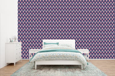 Behang - Fotobehang Patronen - Vintage - Blauw - Rood - Breedte 400 cm x hoogte 240 cm