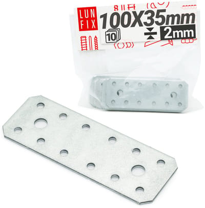 LUN FIX - Vlakverbinder - 100x35x2 mm - Perforatieplaat - Verzinkt - 10-delige set