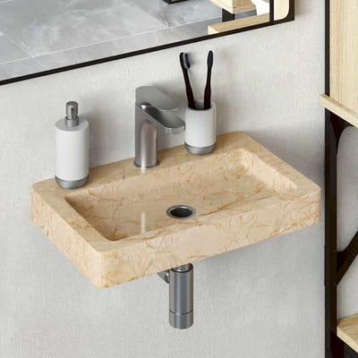 vidaXL - Wastafel - wandgemonteerd - 38x24x6,5 - cm - marmer - crèmekleurig
