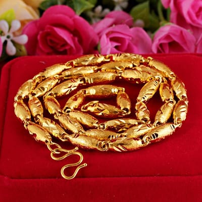 Simulatie 24k Gouden Ketting Zandkleurig Goud Olijfgroene Kralen Ketting Heren Stoere 999 Matglas Ketting pink