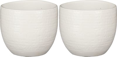 Mica Decorations - plantenpot/bloempot - 2x - wit flakes relief- D14/H12 cm