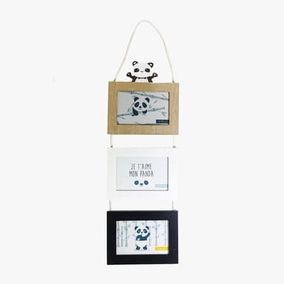 Fotolijsten voor 3 foto's Panda van 9x14 cm in hout - Bois - Wit - Panda de Face - SILUMEN