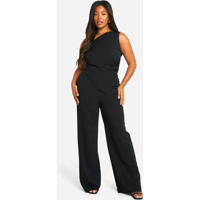boohoo Dames Plus Asymmetrische Top & Broek Co-ord | Zwart | Maat: 44