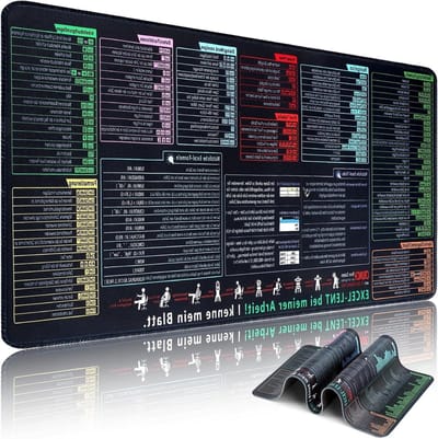 Grote bureauonderlegger en muismat XXL 800 x 300 mm met Excel sneltoetsen, antislip voor kantoor en thuisgebruik