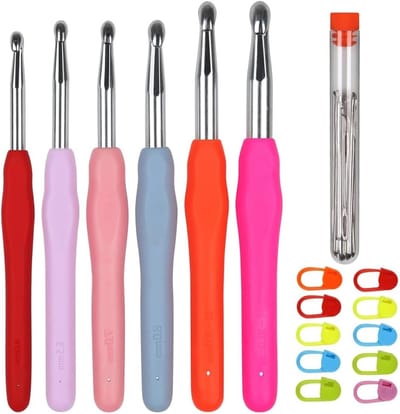 Ergonomische Haaknaalden Set voor Haken, Maten 6-10mm, Stevige Metaal en Zachte Grip voor Arthritis, Ideaal voor Creatieve Projecten en Handwerk
