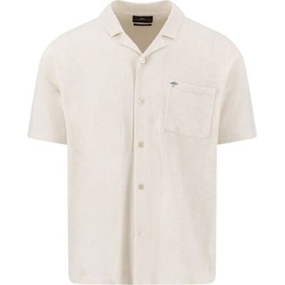 Fynch-Hatton Overhemd Short Sleeve Shirt Polo Resort Buttoned Cotton Linnen New Off White / male