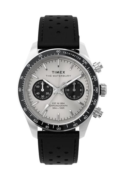 Timex Waterbury Heritage Quartz Chronograaf Horloge Zwart Kast: 100% Roestvrij Staal | Armband: 100%Leer 39 TW2Y19300AJ