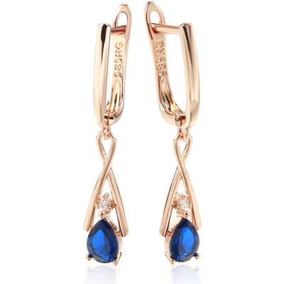 Kienl Boucles d'oreilles pendantes tendance Or Rose pour Femmes Géométrie Bleu Zircon Naturel Accessoires Vintage Mariage Bijoux Quotidien beige