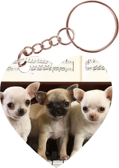 Sleutelhanger hartje 5x5cm - Chihuahuas op Piano
