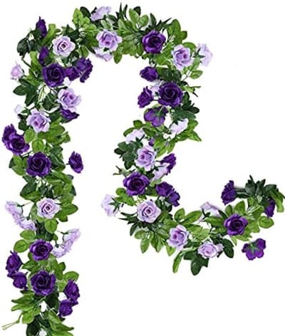 PromoHome 2 stuks kunstmatige rozen slingers 240cm paarse zijden bloemenslinger voor bruiloft decoratie boog feest huis tuin muur decor