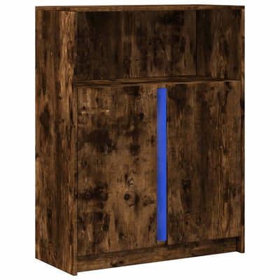 vidaXL - Dressoir - met - LED - 77x34x100 - cm - bewerkt - hout - gerookt - eikenkleurig