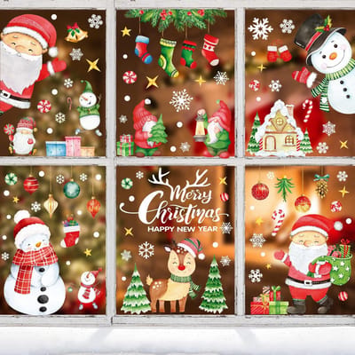 Dailygoods- Raamafbeeldingen Kerstmis - Zelfklevend - Herbruikbaar - PVC Sneeuwvlokken - Decoratie - 177 Kleurrijke Motieven - Kerststickers
