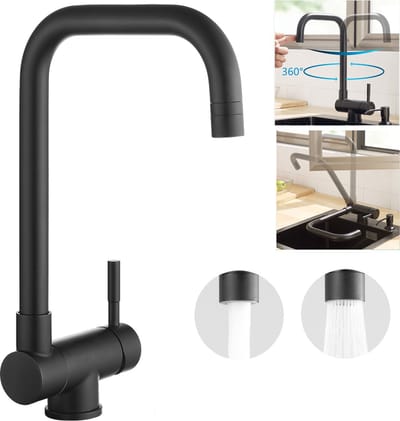 CECIPA max Keuken Kraan Zwart - Klapbare Keukenkraan - 360° + 180° Voorraam Keukenmengkraan - Keukenmengkraan voor warm en koud water