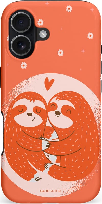 Casetastic hoesje geschikt voor Apple iPhone 17 - MagSafe - Dubbellaagse bescherming - Oranje Pastel Roze Liefdes Koppel Luiaard - Fashion Case - Terracotta Zand