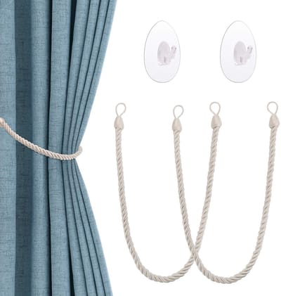 Dailygoods- Gordijnvastzetters met zelfklevende haken - Gordijnhouders - Gordijnarmbanden - Decoratie - Voor zware gordijnen - Katoen/polyester materiaal