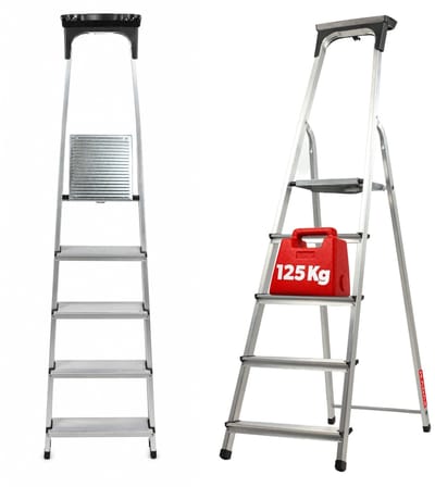 KADAX Aluminium ladder, staande ladder tot 125 kg, vouwladder voor senioren, aluminium veiligheidsladder, inklapbare ladder met plank, aluminium vouwladder, aluminium ladder (5 treden)