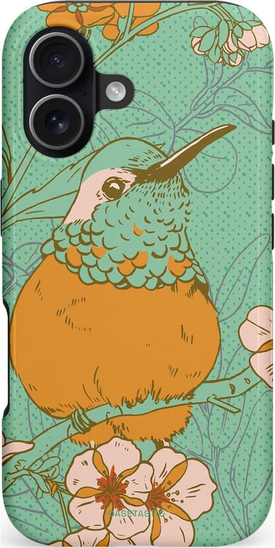 Casetastic hoesje geschikt voor Apple iPhone 17 - MagSafe - Dubbellaagse bescherming - Bloesem Kolibrie - Fashion Case - Mintgroen Okergeel Zand