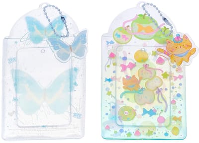 Dailygoods- Fotokaarthouder 2 stuks - Kawaii Sleutelhanger - 7,8 x 13,5 cm - Kunststof - Draagbare Accessoires - Kleurrijk Design - Kaartenhouder