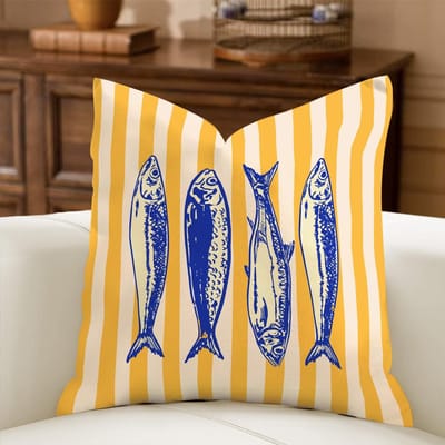 1 Stuk Mediterrane Zomer Kussenhoes, Nautisch Gestreept Kust Sardine Kreeft Zeemeermin Patroon Kussenhoes, Dolce Vita H Peach skin 18*18(CM)-1Pcs