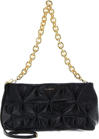 COCCINELLE Leren Schoudertas Handtas Ophelie Goodie Rock Handbag Craquele Leather Noir Zwart