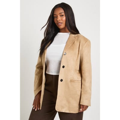 boohoo Dames Plus Slouchy Suede Boyfriend Blazer | Camel | Maat: 44