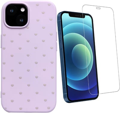 Hoesje en Glas Geschikt voor iPhone 11 - Paars - Casemania Stevige Siliconen Back Cover met Hartjes Print - 1x Glazen Screenprotector