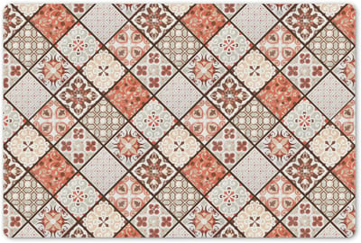 Placemats 45x30 cm - Placemat kunststof - 1 stuk - Vintage - Tegels - Bloemen - Oranje - Patchwork - Borden onderleggers - Decoratie voor op tafel - Keuken tafeldecoratie accessoires - Vinyl onderlegger - Tafelversiering
