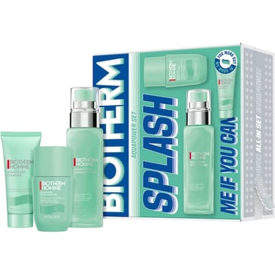Biotherm Skin Fitness Set Voor Mannen: SPLASH ME IF YOU CAN – AQUAPOWER SET, Inclusief Aquapower Advanced Gel 75ml, Aquapower Cleanser 40ml, Aquapower 48H Deo Roll-On 75ml