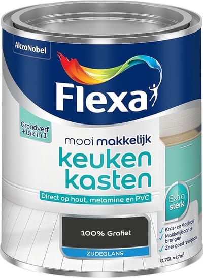Flexa - Mooi Makkelijk Keukenkasten Zijdeglans - 100% Grafiet - Mengverf - 750 Ml