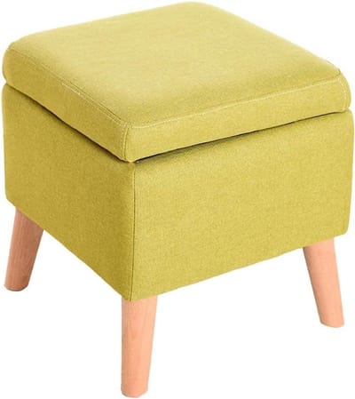 Poef met Opslag - Voetenbank Kruk - Woonkamer Opruimen - Verborgen Opbergruimte - 40x40x42cm - Geel
