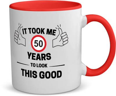 Akyol - it took me 50 years to look this good koffiemok - theemok - rood - 49+1 - mensen die 50 zijn geworden - 50 jaar sarah en abraham cadeau - jubileum man en vrouw - verjaardag - grappige tekst - jarig - verjaardag - 350 ML inhoud