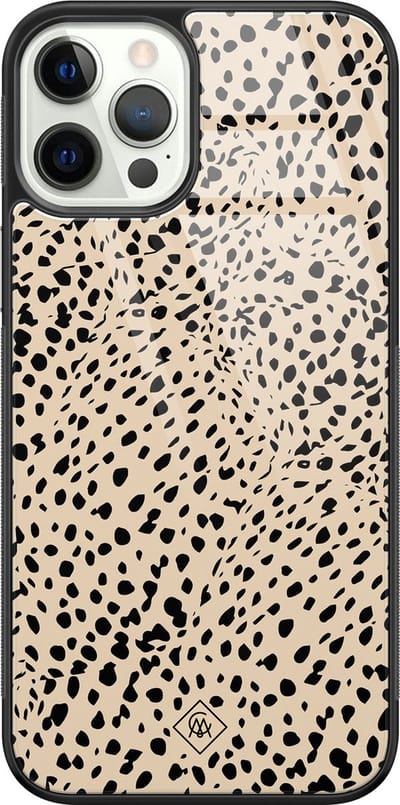 Casimoda® hoesje - Geschikt voor iPhone 12 Pro - Stippen bruin abstract - Luxe Hard Case Zwart - Backcover telefoonhoesje - Bruin/beige