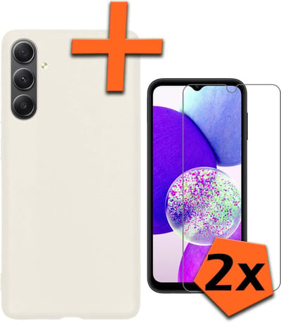 Hoes - Met 2x Screenprotector - Geschikt voor Samsung Galaxy A14 - Sterk & Shockproof - Back Cover - Siliconen Case - Telefoon Hoes - Wit