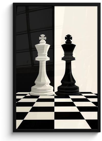 Poster in lijst - Fotolijst 60x90 cm - Posters - Schaakstukken - Koning - Geblokt - Zwart - Posterlijst zwart - Decoratie - Wanddecoratie woonkamer - Muurdecoratie slaapkamer - Kerstversiering - Kerstdecoratie voor binnen - Kerstmis