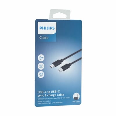 Philips USB-C naar USB-C Kabel 2 Meter - 18W Snel Opladen - Gevlochten USB C Kabel - Flexibel en Duurzaam - USB-C Laadkabel voor Laptop Tablet Smartphone - Zwart