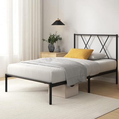Eenpersoons Metalen Bedframe 80x190 cm met Hoofdeinde en Lattenbodem voor Opbergruimte