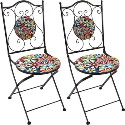 AXI Amélie Bistro Stoelen – Inklapbaar – Fiesta Flower – Metalen inklapbare tuinstoelen – Hoge rugleuning – Set van 2 stuks – Mozaïeklook – Ingelegd met keramische tegel – 150 kg draagkracht – Tuin, terras of balkon