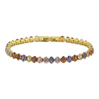 Gekleurde Tennis Armband - Goudkleurig RVS - Oval Cut Zirkonia - 17cm