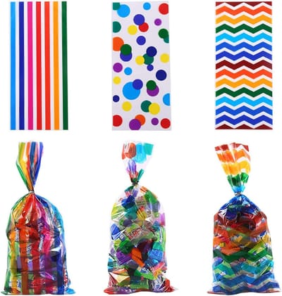 50x Uitdeelzakjes Regenboog Mix 3 - 12.5x27.5cm - Traktatie Zakjes Voor Uitdeelcadeautjes - Uitdeelzakjes Feestje - Verjaardag - Feestje - 3 Patronen - 12.5 x 27.5 cm - 50 Stuks