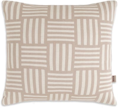 Knit Factory Dash Sierkussen - Vierkant kussen - Kussen woonkamer - Bank kussen - Decoratie kussen - Modern - Ecru/Linnen - 50x50 cm - Superzacht - Geblokt/Gestreept - Kussenhoes inclusief kussenvulling