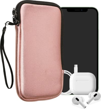 kwmobile telefoontasje universeel geschikt voor XL - 6,7/6,8" smartphones - 17,2 x 8,4 cm - Hoesje met rits en polslusje -In metallic roségoud -